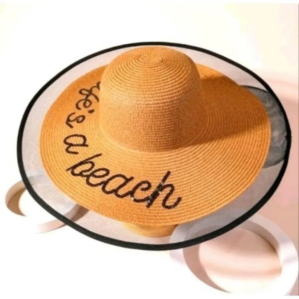 Ladies Boho Beach Sequin Straw Hat